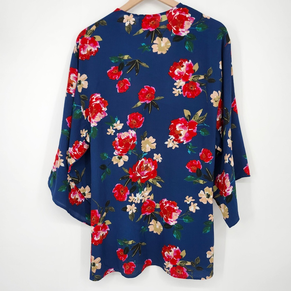 CAKE NWT Blue Floral Open Front Kimono Cardigan Size Small Boho Indie Vibrant - Picture 5 of 5